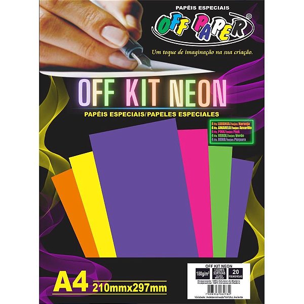 Papel Laminado A4 KIT Neon 5 Cores 180G Pacote com 20