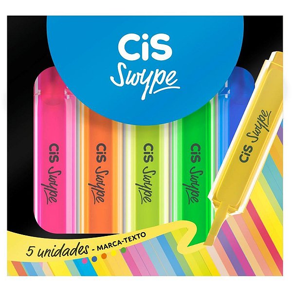 Caneta Marca Texto CIS SWYPE 5 Cores Estojo