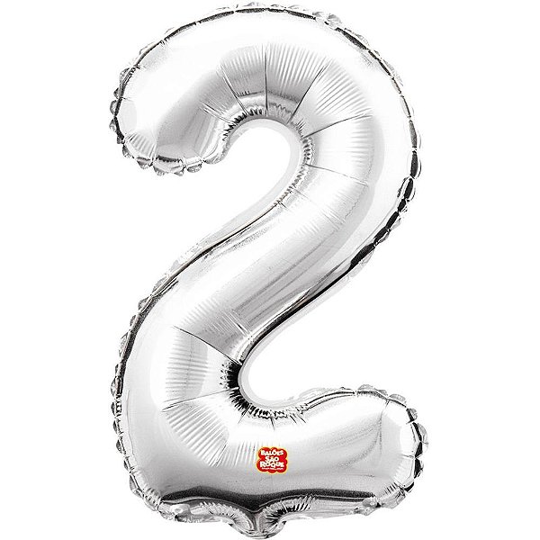 Balão Metalizado Número 2 Prata 40CM.