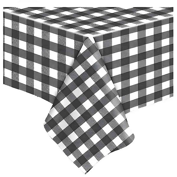 Toalha Plástica 78X78CM Xadrez Preto Pacote com 10