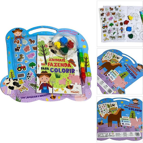Livro Infantil Colorir KIT Animais Fazenda C/GIZ/ADES