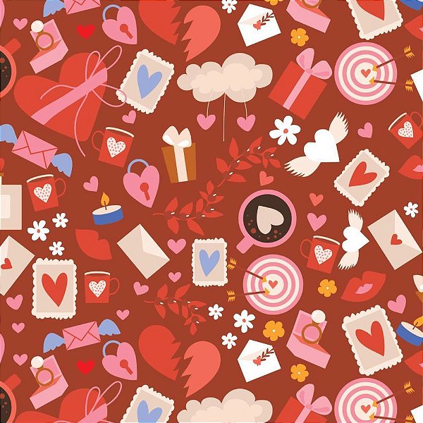 Papel Presente Bobina Couchê 60CM. MOD.234 CORACOES/CARTAS BO-100MTS