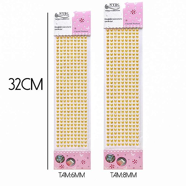 Pedraria 1/2 Perola 8MM Adesiva Ouro PCT.C/12