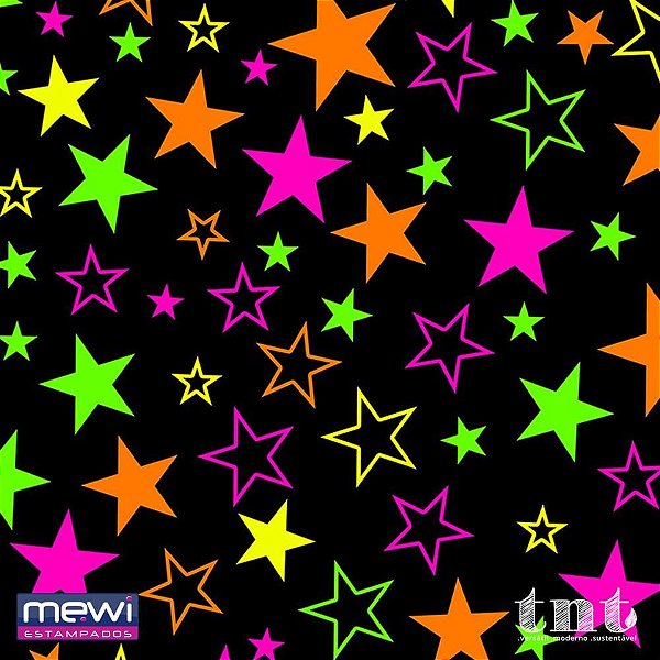 TNT Estampado 1,40M 40G Estrela Neon Preto RL-10MTS