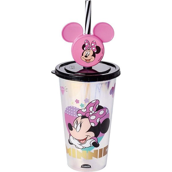 Copo Decorado Minnie Rosa Fruta COR 500ML
