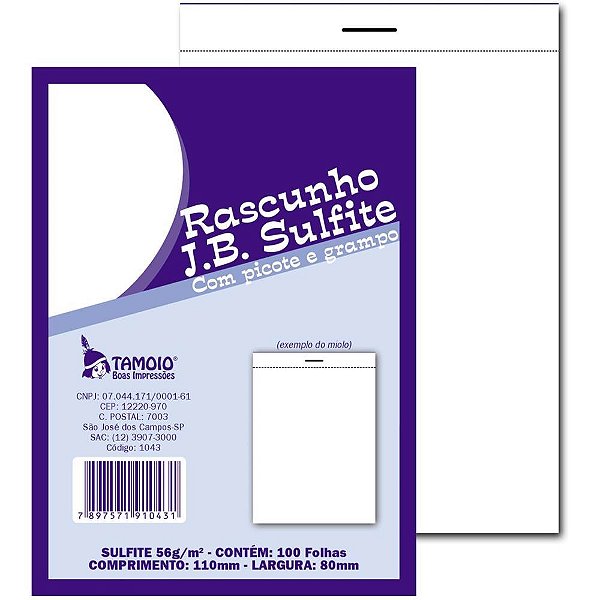 Bloco para Rascunho Sulfite 80X110MM C/100 FLS PCT.C/05