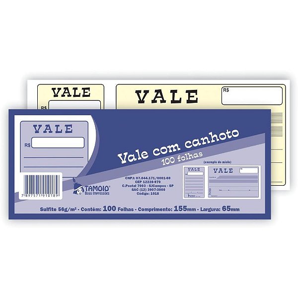 Impresso Recibo Vale com Canhoto 100FLS PCT.C/05