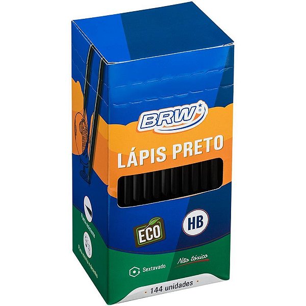 Lápis Preto Sextavado HB Preto Resina Reciclada Caixa com 144