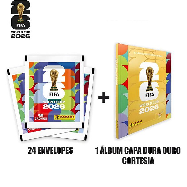 Copa Panini 2026 Figurinhas com álbum Ouro Cortesia Pacote com 24