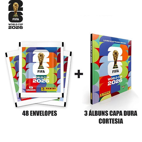 Copa Panini 2026 Figurinhas com 3 ALBUNS CD Cortesia Pacote com 48