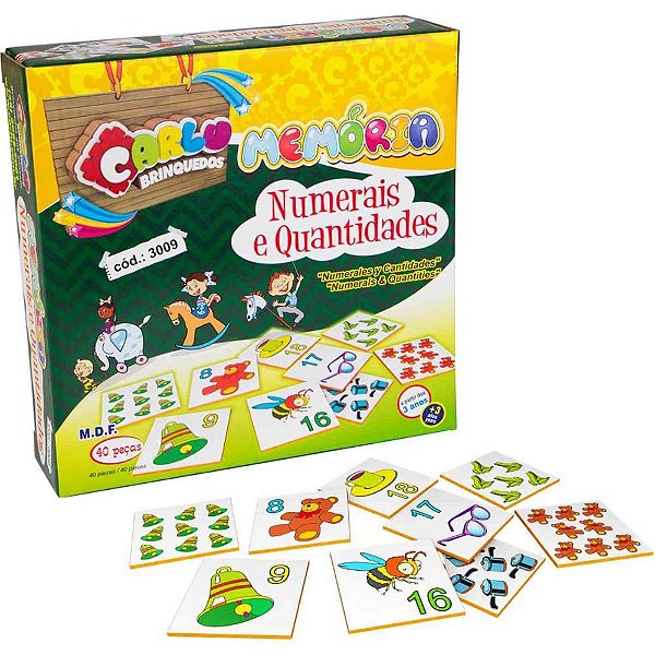 Jogo da Memória Numerais e Quantidades Madeira 40 Peças