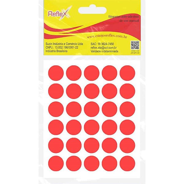 Etiqueta Redonda Vermelha 19MM. com 140 Etiquetas Cartela