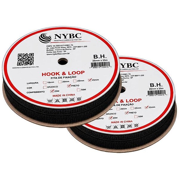Velcro 25MM Preto com 25MT Rolo