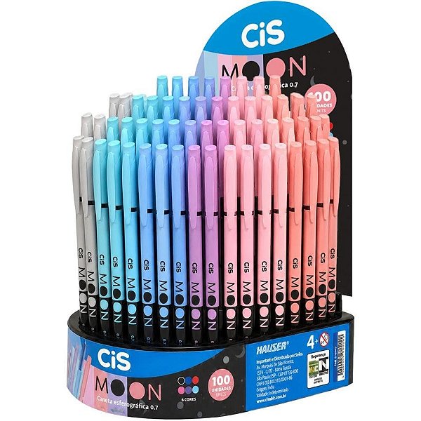 Caneta Esferográfica CIS Moon 0.7MM 6 Cores Display com 100