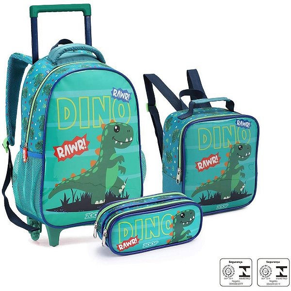 Mochila Infantil com Rodinha DINO/SHARK Lancheira+estojo Sortidos KIT