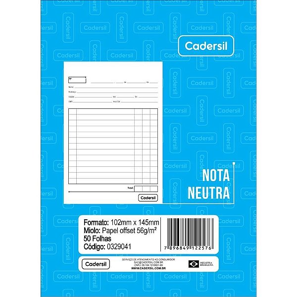Impresso Talão Nota Neutra 1/32 50 FOLHAS102X145 Pacote com 10