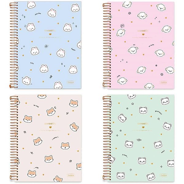 Caderno 01X1 Capa Dura Colegial Sweetly Chaveiro+cards 80 Folhas Sortidos