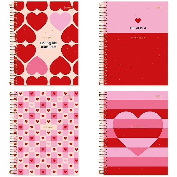 Caderno 01X1 Capa Dura ITS Love 80 Folhas Pacote com 04