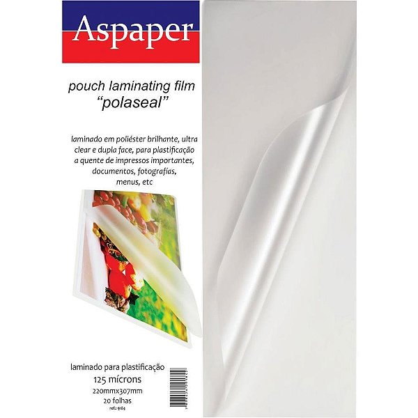 Plástico para Plastificação 220X307MM 125MIC. 0,05 Pacote com 20 Unidades