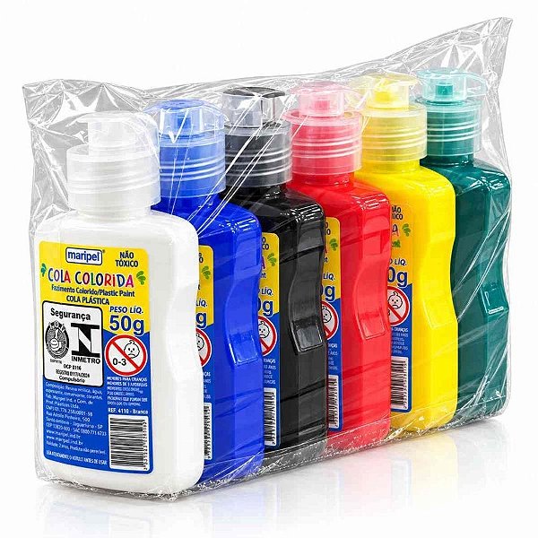 Cola Colorida 06 Cores Sortidas 50G Pote com 6 Unidades