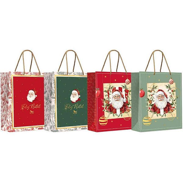 Sacola para Presente Natal Clássico Noel M 31X26X10CM (sortido) Pacote com 10 Unidades