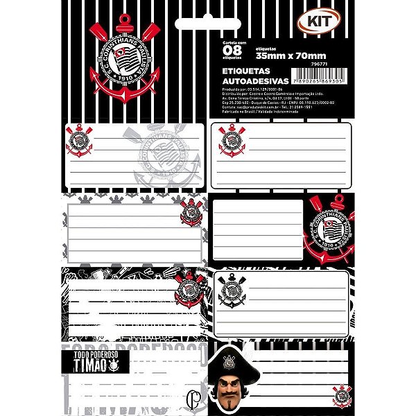 Etiqueta Escolar Decorada Corinthians com 8 Etiquetas. 35X70MM Cartela