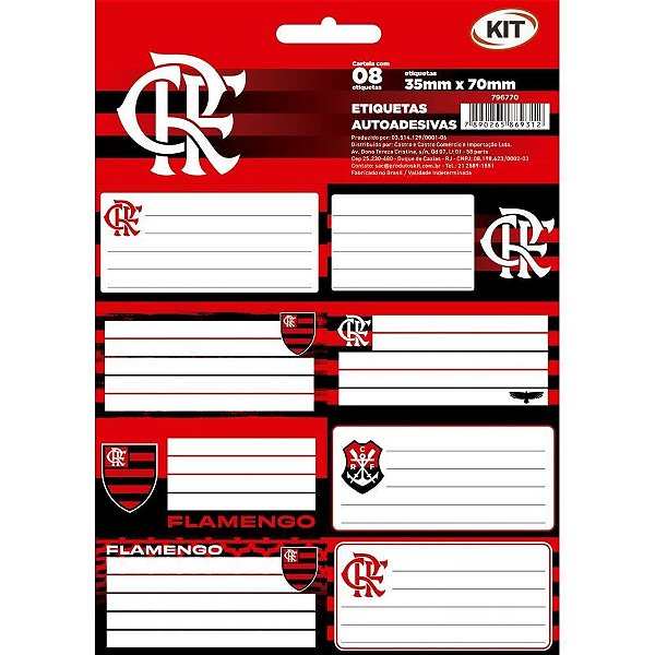Etiqueta Escolar Decorada Flamengo com 8 Etiquetas. 35X70MM Cartela