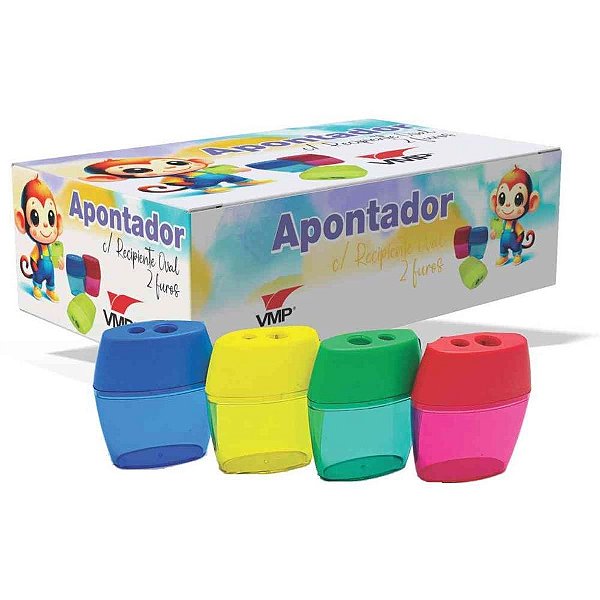 Apontador com Depósito 2 Furos OVAL Cores Sortidas Display com 24 Unidades
