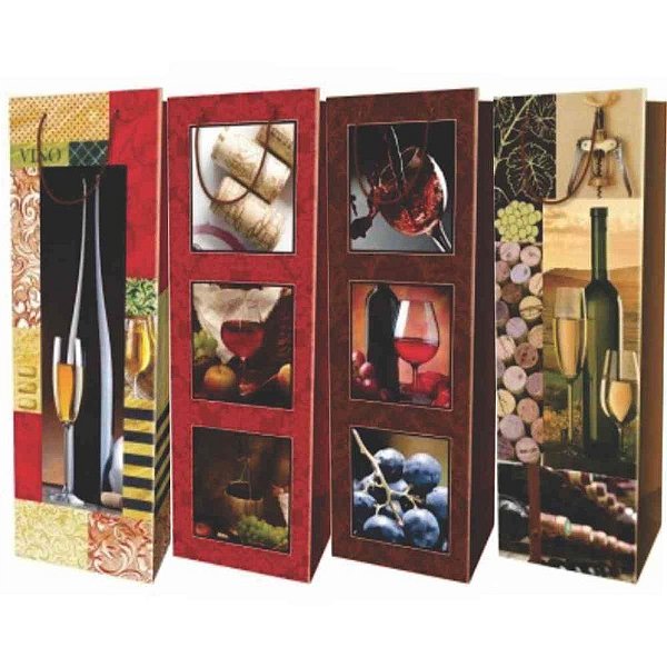 Embalagem para Garrafa Sacola Decorada 36X12X10CM (sortido) Pacote com 12 Unidades