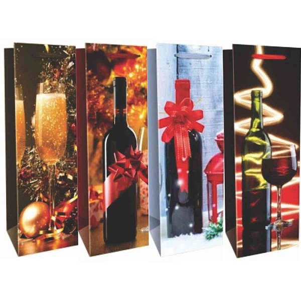 Embalagem para Garrafa Sacola Decorada 36X12X10CM (sortido) Pacote com 12 Unidades (0000001348330)