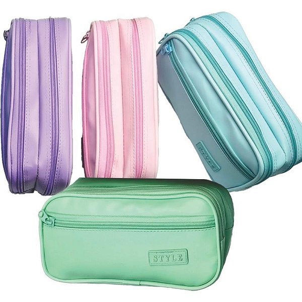 Estojo Duplo TONS Pastel com Bolso Lateral (sortido