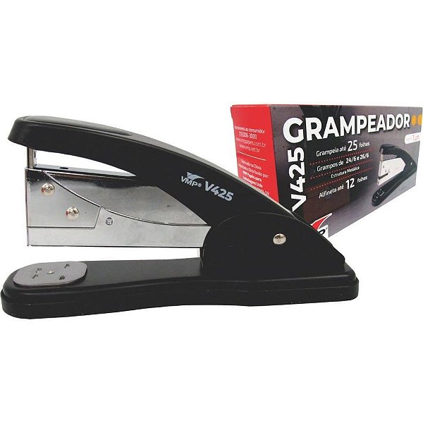 Grampeador Metal para 25 Folhas 26/6 16CM Preto