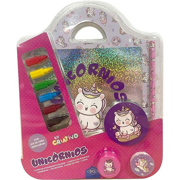 Livro Brinquedo Ilustrado KIT Criativo Unicornios 11 Peças