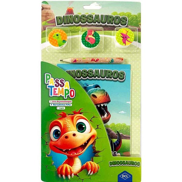 Livro Brinquedo Ilustrado Passatempo Dinossauros 5 Peças