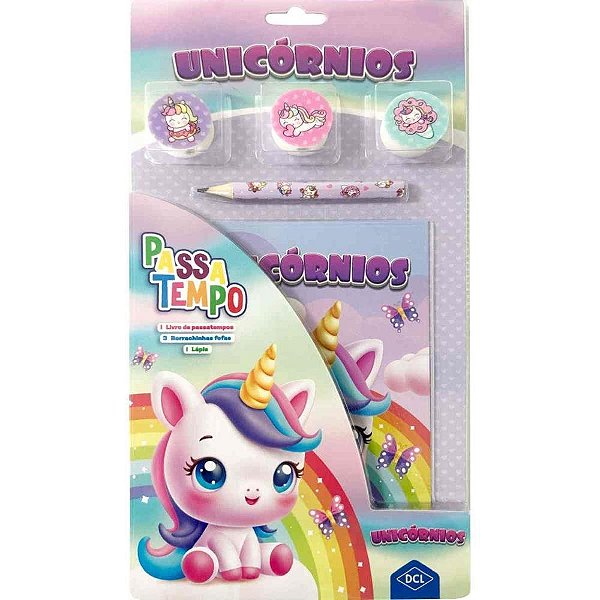 Livro Brinquedo Ilustrado Passatempo Unicornios 11 Peças