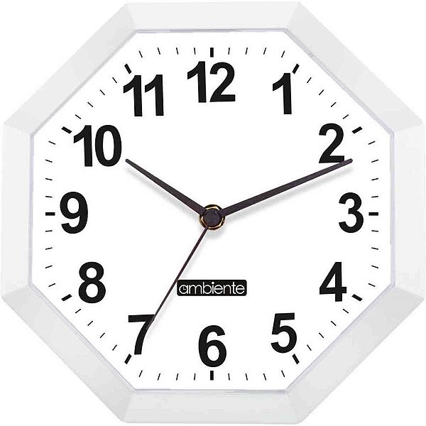 Relógio de Parede Oitavado Branco 27CM