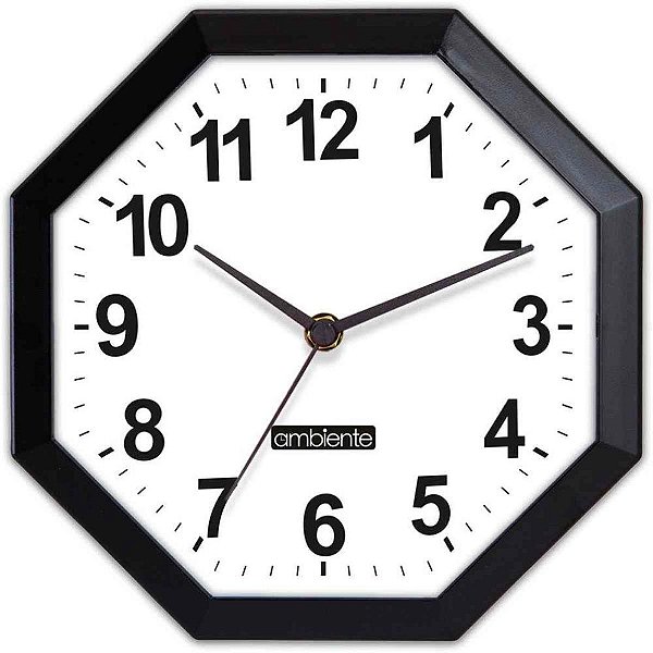 Relógio de Parede Oitavado Preto 27CM