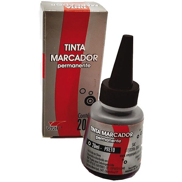 Tinta Marcador Permanente 20ML Preto com Embalagem Individual Pacote com 6 Unidades