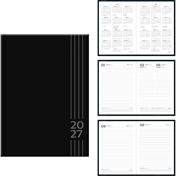 Agenda 2027 Positano Preta 160F.105X148MM Pacote com 04