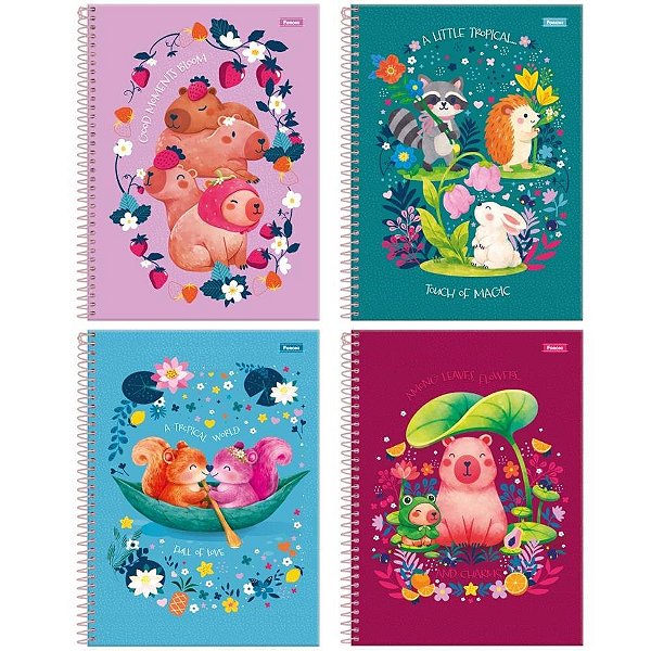 Caderno 01X1 Capa Dura Amazzu 80 Folhas Pacote com 04