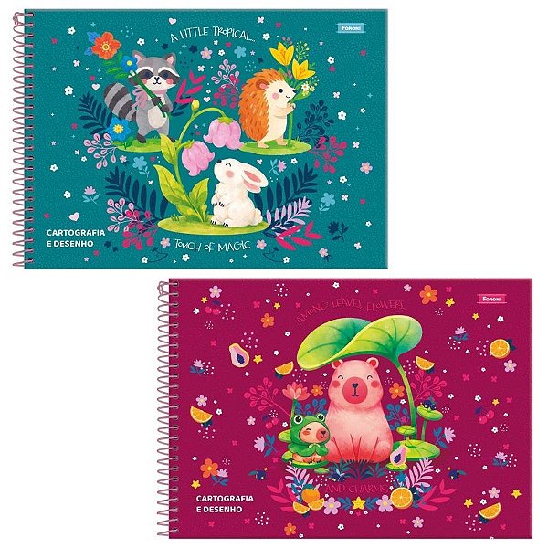 Caderno Desenho Universitário Capa Dura Amazzu 80 Folhas Pacote com 05