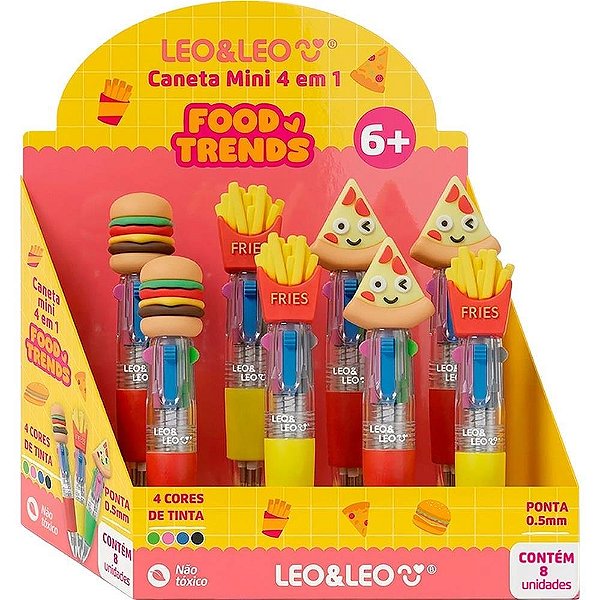 Caneta Esferográfica Food TRENDS Mini 4EM1 0.5 3 Modelos Display com 08