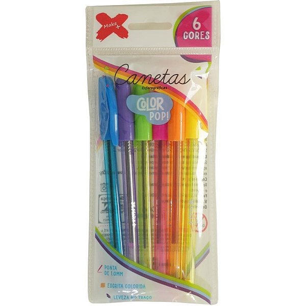 Caneta Esferográfica Color POP 1.0MM Blister com 06