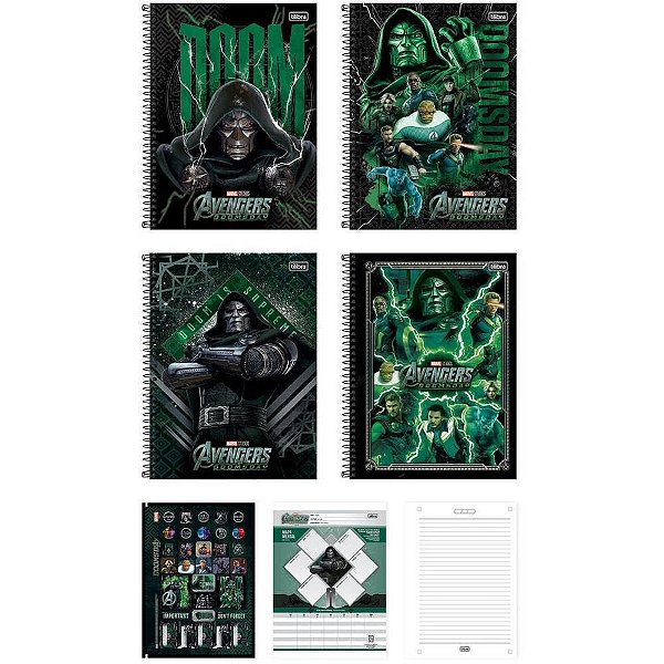 Caderno 01X1 Capa Dura Vingadores Doutor Destino 80 Folhas Pacote com 04