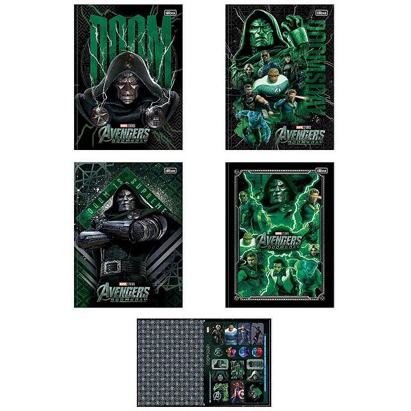 Caderno Brochurão Capa Dura Vingadores Doutor Destino 80 Folhas Pacote com 05