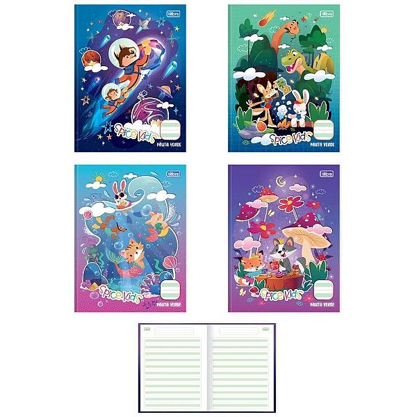 Caderno Caligrafia Capa Dura Spice KIDS 40F Pauta Verde Pacote com 08