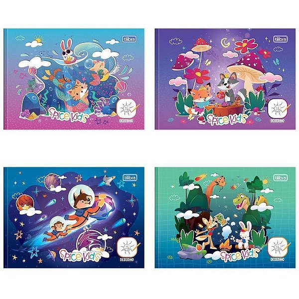 Caderno Desenho 1/4 Capa Dura Spice KIDS 40 Folhas Horiz. BROCH Pacote com 15