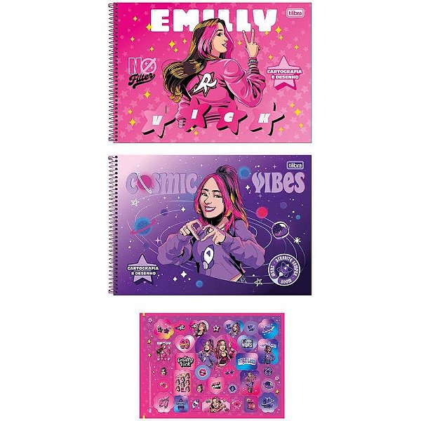 Caderno Desenho Universitário Capa Dura EMILLY VICK e Katlen 80 Folhas ESP Pacote com 04