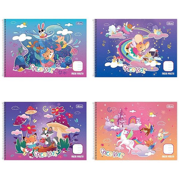 Caderno Desenho Universitário Capa Dura Spice KIDS Meia Pauta 40F FEM Pacote com 04
