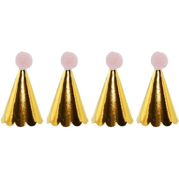Acessório para Cabelo Mini Chapéu Ouro Pompom Rosa Pacote com 10